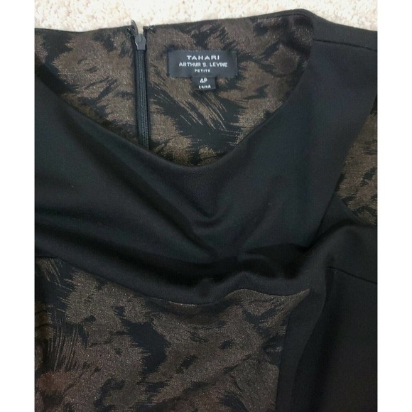 TAHARI ASL ~Woman Size 4Petite~Black/Gold Lined Sheath Formal Dress Fully Lined - Picture 2 of 12